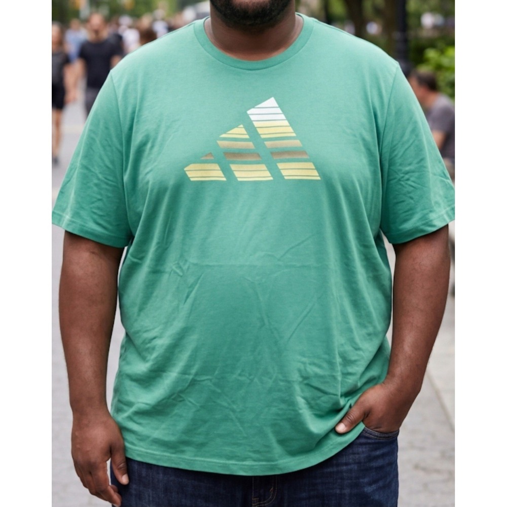 Adidas Mens Graphic Logo T-Shirt Semi Court Green Regular Fit Size Plus  4XLT